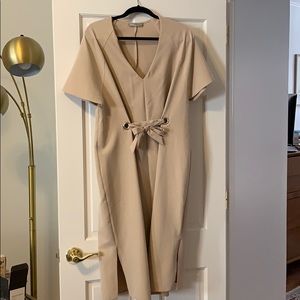 Beige grommet pencil dress